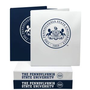 white and navy binders with The Pennsylvania State University Seal on fronts, The Pennsylvania State University with Seal on spines